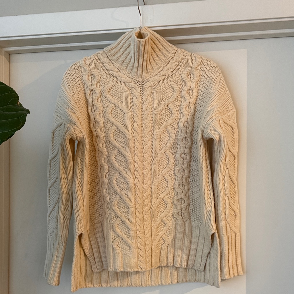 Everlane Cream Cable Knit Turtleneck Sweater, Xs